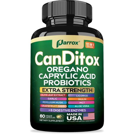Parrox CanDitox Capsules, Oregano, Caprylic Acid, Garlic, Olive Leaf, Psyllium Husk, Licorice, Probiotics, Inulin, Aloe Vera, MCT Oil, Grapefruit Seed, Digestive Enzymes, Bromelain, Lipase 60 Capsule