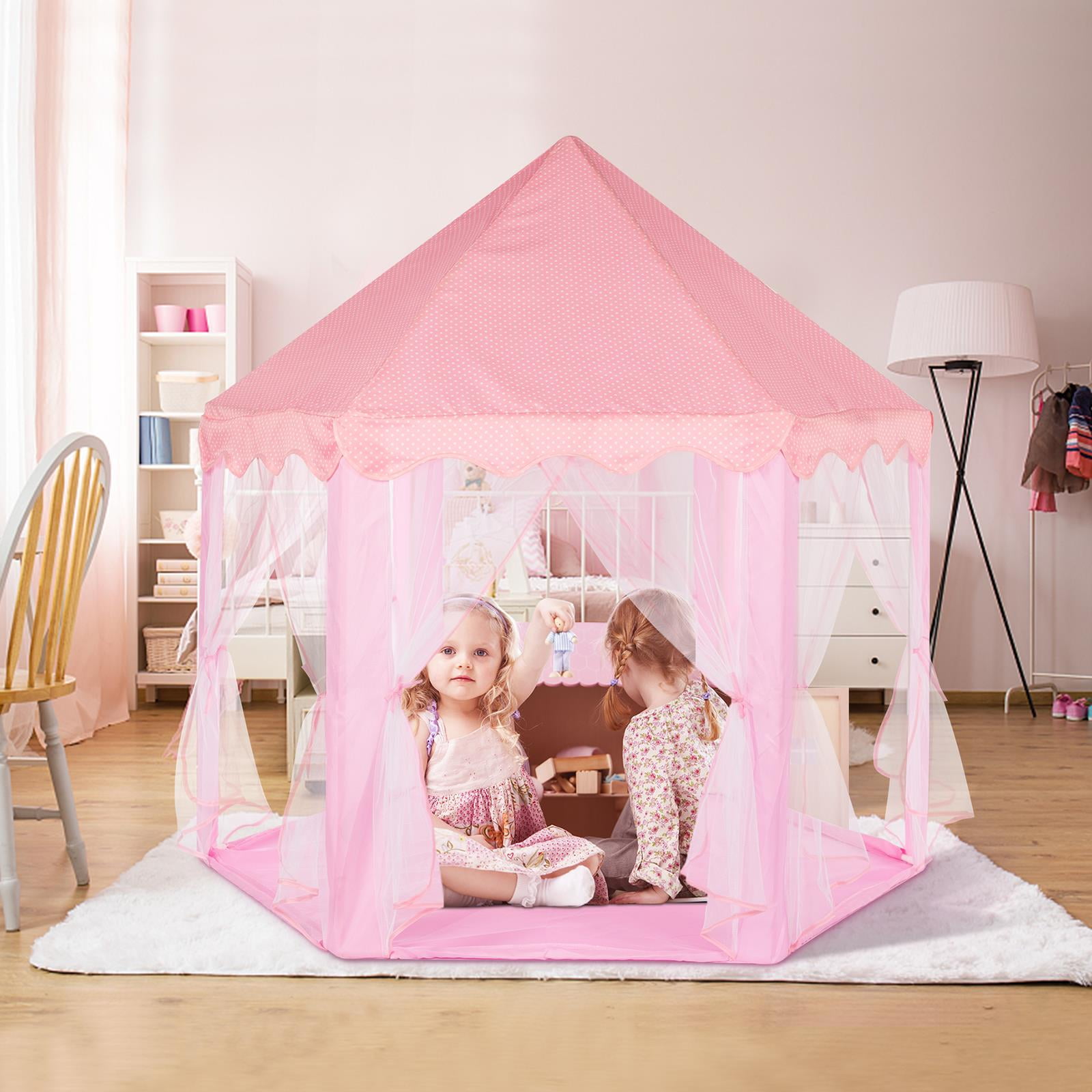 Girls Pink Princess Play Tent Portable Indoor Outdoor Kids Pop Up Play Tent 