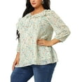 thumbnail image 4 of Unique Bargains Women's Plus Size Chiffon 3/4 Sleeve Floral Tie Neck Blouse Tops 4X Beige, 4 of 7