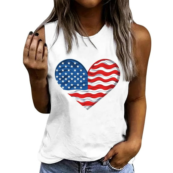 Independence Day Patriotic Tank Tops for Womens, Summer Round Neck Tee Sleeveless Shirts Usa Flag Star Stripe Camsiole Vintage Causal Vest Going Out Holiday Beach Party Camis Tunics Tee Outfits
