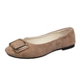 thumbnail image 2 of CQONEPT Large Size Flat Shoes for Womens Shallow Mouth Casual Buckle Square Toe for Work Everyday Suede Loafers Khaki 42, 2 of 3
