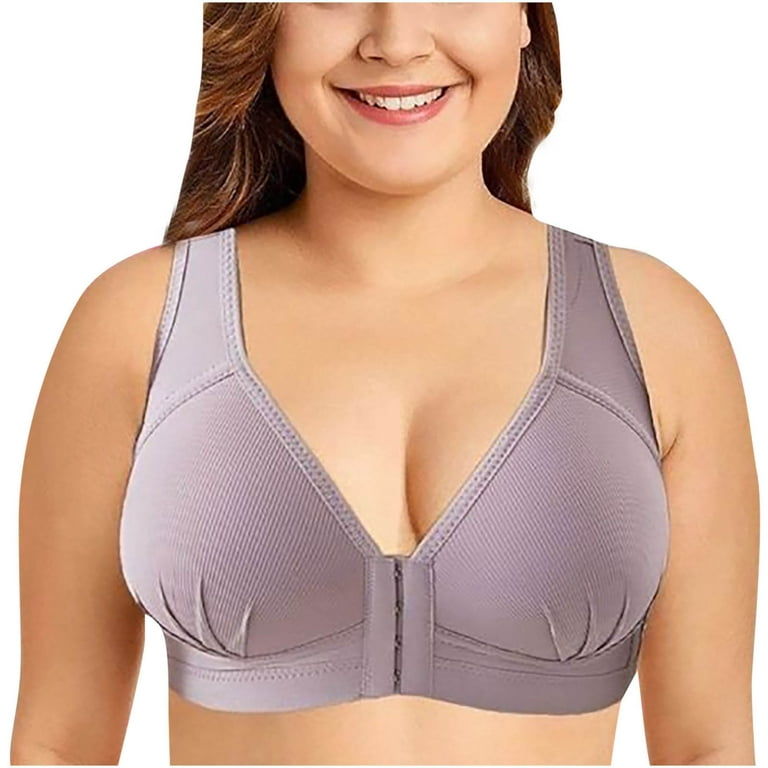 Mrat Bras for Women Underwire Women Bras Plus Size Front Buckle Comfortable  Breathable Base Solid Non-Magnetic Buckle Underwear Bralettes for Women  with Support S-285 Gray 4Xl 