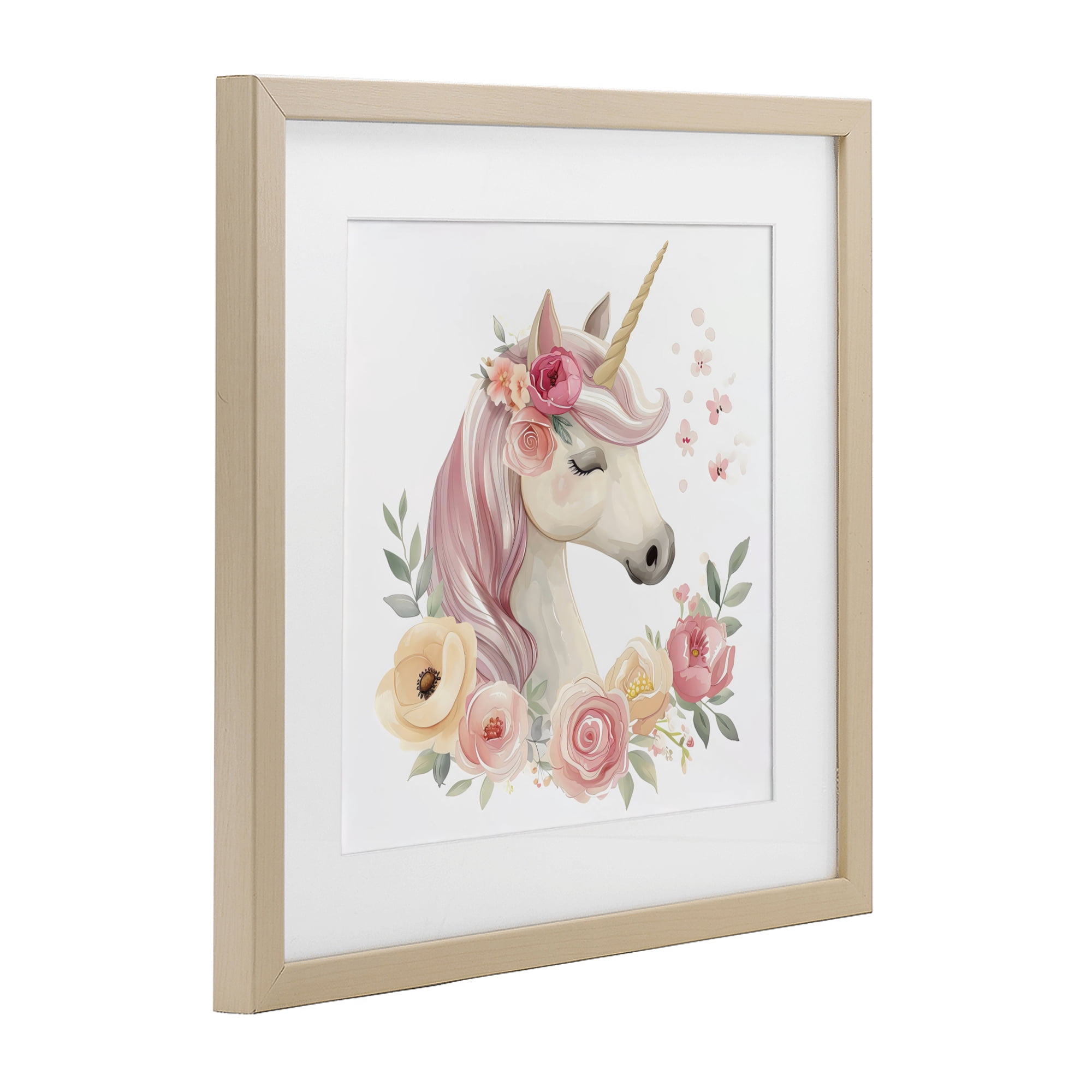 Stupell Industries Unicorn with Floral Wreath Birch Framed Print Under Glass, design by Creative Studio