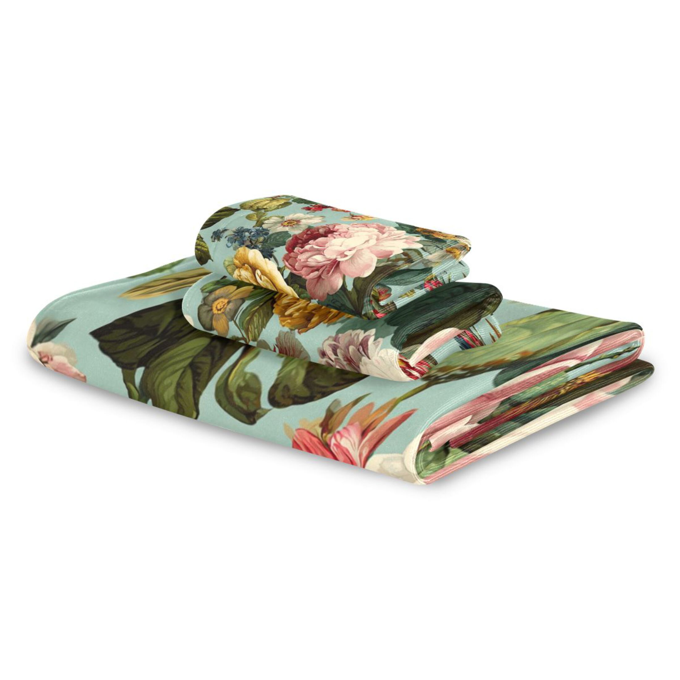 3 Piece Bath Towels Set Bath Towel, Hand Towel and Face Towel for Bathroom, Gym, Hotel Floral Pattern with Roses