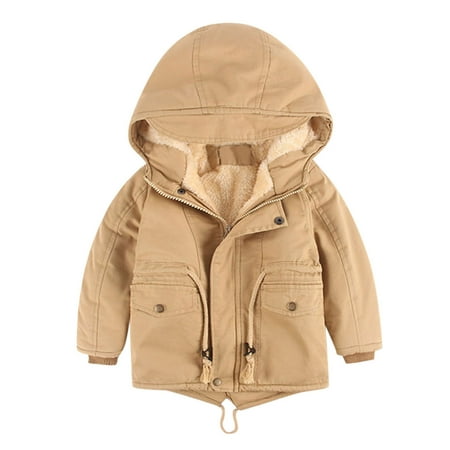 

Kids Boys Girls Winter Thicken Coat Solid Hooded Jacket Toddler Windproof Thick Warm Outwear