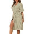 thumbnail image 4 of INSPIRE CHIC Women's Towel Robe with Pocket Short Sleeve Toweling Self Tie Loose Bathrobe for After Shower S Light Yellow, 4 of 5