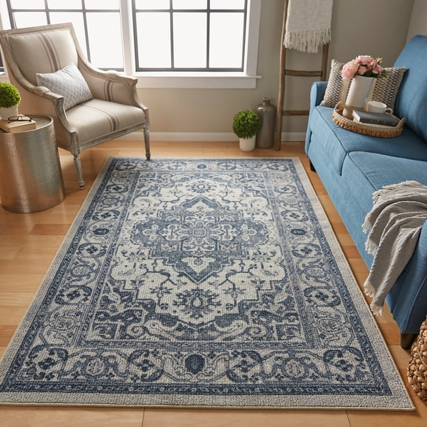 Mohawk Home Heritage Kizzy Blue Traditional Ornamental Printed Area Rug