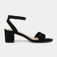 thumbnail image 3 of BURUDANI Women's Open Toe Ankle Strap Low Block Chunky Heels Sandals Party Dress Pumps Shoes BLACK/SUEDE Size 5.5, 3 of 5