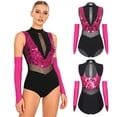thumbnail image 2 of iiniim Women Sparkle Latin Jazz Dance Outfit Sleeveless Gymnastics Leotard with Gloves Sequins Dance Clothes Hot Pink L, 2 of 7