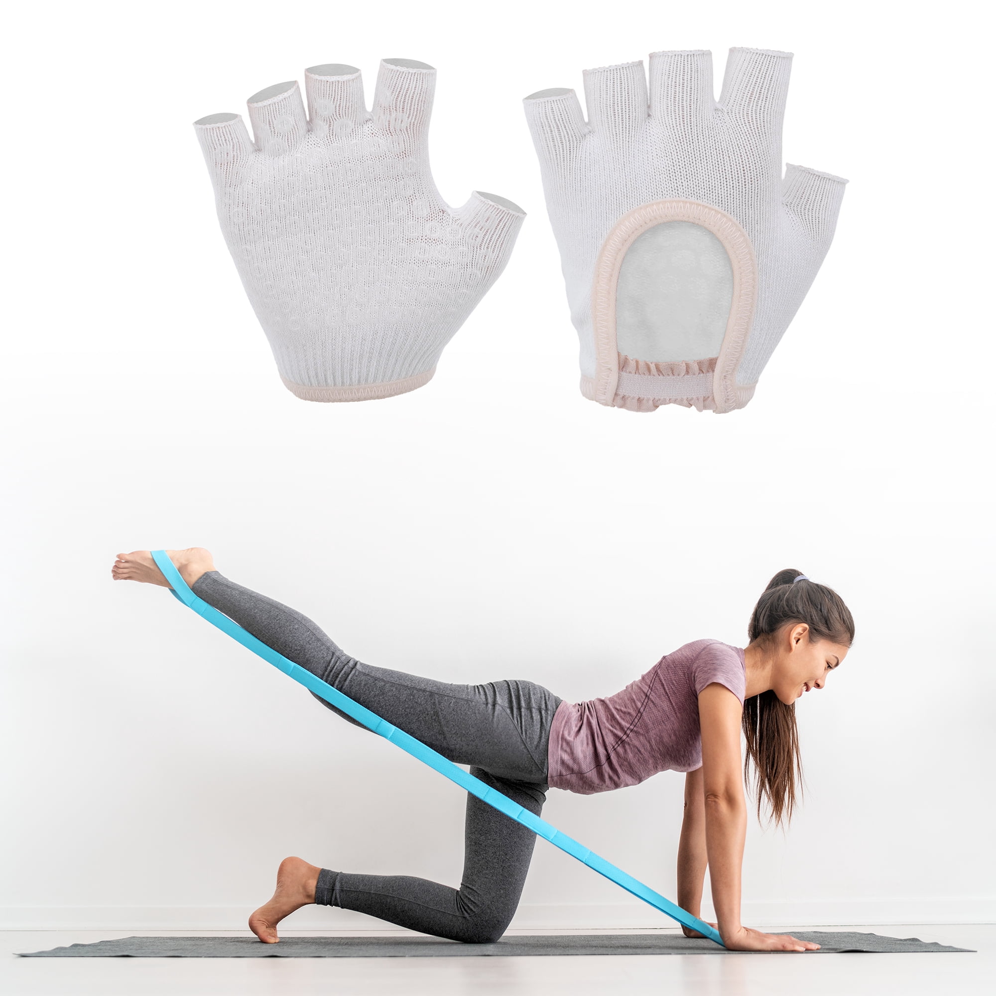 Unique Bargains Durable Fingerless Yoga Gloves One Size White