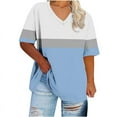 thumbnail image 5 of QUNYINEY V Neck Tee Shirts Womens Colorblock Short Sleeve Casual Tops Loose Plus Size Summer Pullover Women's Tops, 5 of 5