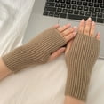 thumbnail image 4 of Opolski 1 Pair Autumn Winter Women Wrist Gloves Solid Color Half Finger Stretchy Knitting Fingerless Mittens with Thumb Hole for Outdoor Beige, 4 of 8