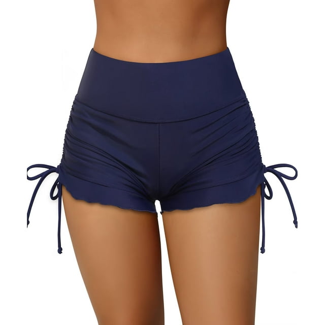 Charmo Women Scalloped Swim Shorts Drawstring Board Shorts Swimsuit Bottom