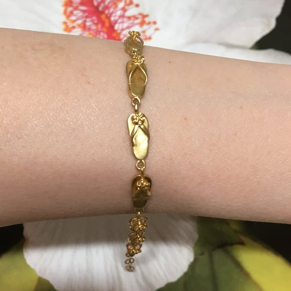 Beautiful Hawaiian Plumeria Slipper Bracelet, Sterling Silver Yellow-Gold Plated Plumeria Slipper Bracelet, B3134 Birthday Valentine Gift