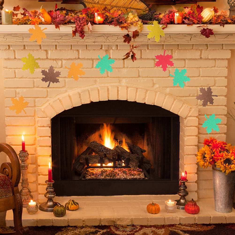 WASHWEPE 30Pcs Fall Leaves Table Decor Maple Leaf Shape Mixed Color Paper For Thanksgiving Day Celebrations