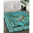 thumbnail image 3 of Ahgly Company Machine Washable Indoor Square Transitional Turquoise Green Area Rugs, 6' Square, 3 of 7