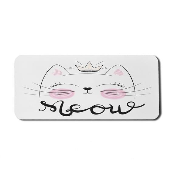 Cat Computer Mouse Pad, Meow Calligraphy Princess Kitten with a Crown Drawn by Hand, Rectangle Non-Slip Rubber Mousepad X-Large, 35" x 15" Gaming Size, Baby Pink Dimgray, by Ambesonne