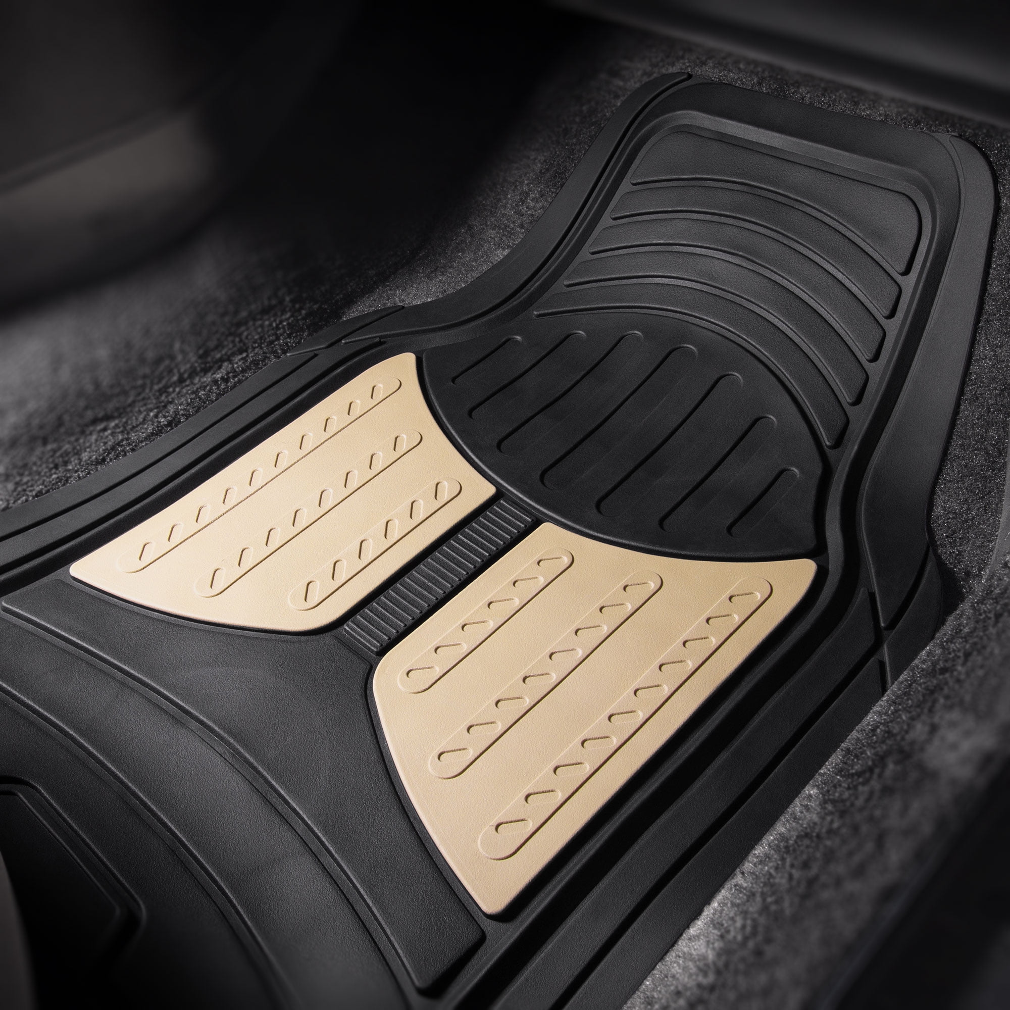 FH Group Climaproof Rubber Beige Car Floor Mats, Universal Fit 4pc Full Set with Air Freshener