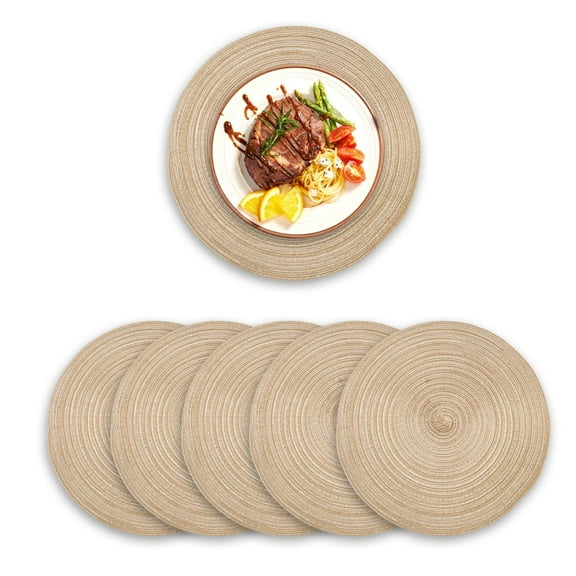 Round Placemats Set of 6, Cotton Woven Placemat Heat-Resistant Non-Slip Washable Table Mats for Dining Table 7 InchLight coffee18cm