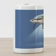 thumbnail image 3 of Alien Ceramic Toothbrush Holder, Flying UFO with a Green Creature Waving Extraterrestrial Cartoon Style, Decorative Versatile Countertop for Bathroom, 4.5" X 2.7", Dark Violet Multicolor, 3 of 4