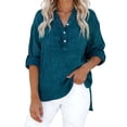 thumbnail image 5 of Craaazy Women Soft Tops Loose Fit Solid Color V Neck Henley Long Sleeve Textured Cotton T Shirts for Daily Wear Gift, 5 of 9