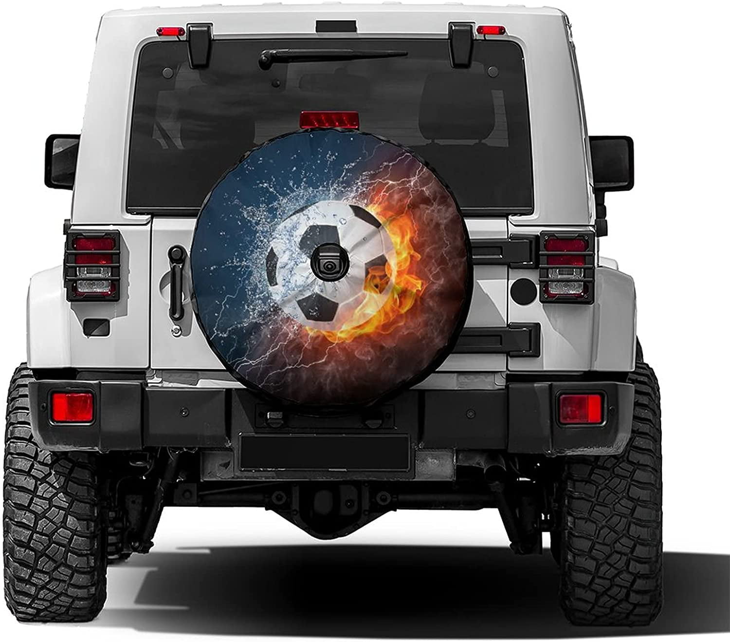 Soccer Football Spare Tire Cover with Backup Camera Hole Wheel Protectors  Sun Protector Waterproof for Jeep Trailer RV SUV Truck and Many Vehicle(16  Inch for Diameter 29"-31") 