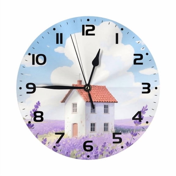 Zhmjortal 10 Inch House And Flower Pattern Wall Clock, Silent Non Ticking Round Clock Battery Operated Farmhouse Wall Clock for Living Room Kitchen Bedroom Office Decoration