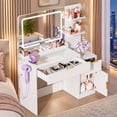 thumbnail image 6 of 42" Makeup Vanity Desk with Selfie Mirror & Lights, Smart RGB Drawer & Velvet Dividers, Glass Top, APP & Remote, Music Sync Lights & Timer, Metal Guard Shelves, Flexible Cabinet, Outlet for Bedroom, 6 of 9