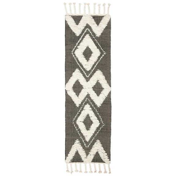 SAFAVIEH Kenya Jannine Geometric Runner Rug, Black/Ivory, 2'3" x 8'