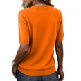 thumbnail image 5 of Women's Lightweight Knit Tops Crew Neck Short Sleeve Wool Blend Sweater Shirts Soft Breathable Business Daily Wear Summer Dressy Casual Blouses, #01 Orange, M, 5 of 7