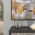thumbnail image 3 of DecMode 4 Holder Silver Stainless Steel Metal Abstract U-Shaped Candelabra, 3 of 13