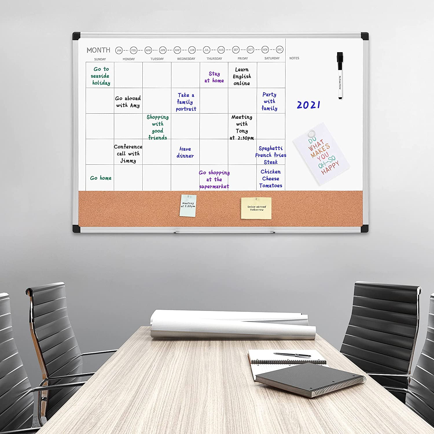 Pen+Gear Monthly Calendar Dry Erase Whiteboard with Silver Frame, 24x36 Inches