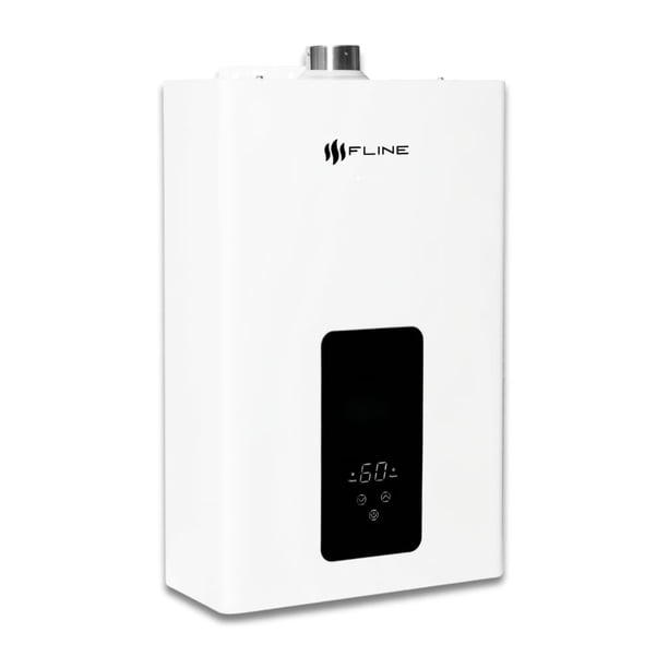 FLINE Calentador de agua instantaneo modulante 12L Gas LP 2 servicios 80% ahorro de gas Panel digital BO12LM