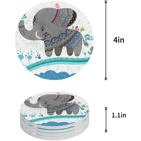 

KXMDXA Elephant Set of 8 Round Coaster for Drinks Absorbent Ceramic Stone Coasters Cup Mat with Cork Base for Home Kitchen Room Coffee Table Bar Decor