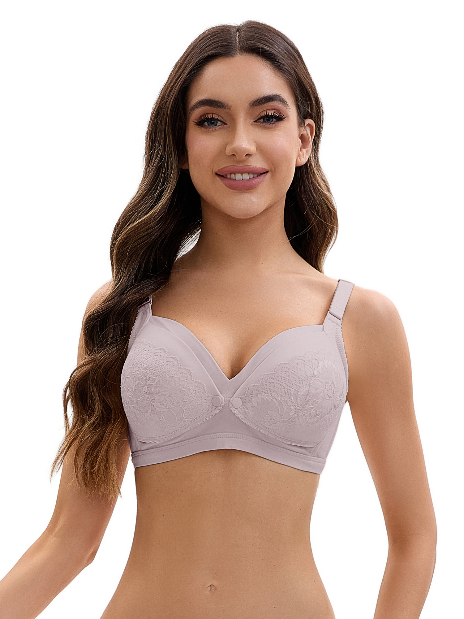 Unique Bargains Lace Front Closure Pumping Maternity Bra B 38 Taro Purple