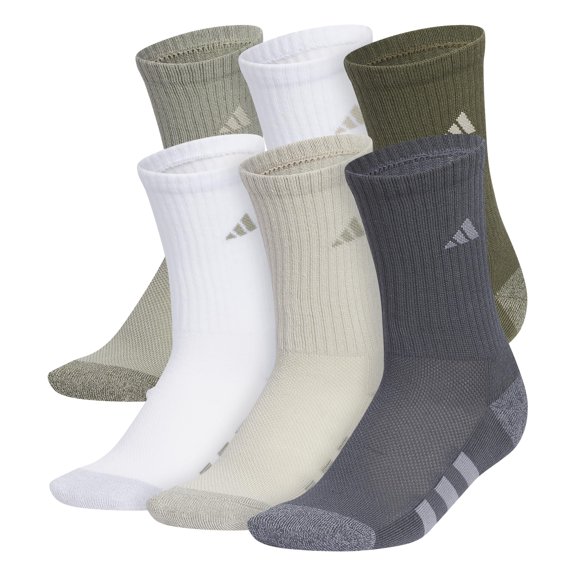 Boys adidas 6-pk. Crew Socks Color: Pebble Gray White Size: 8-9.5