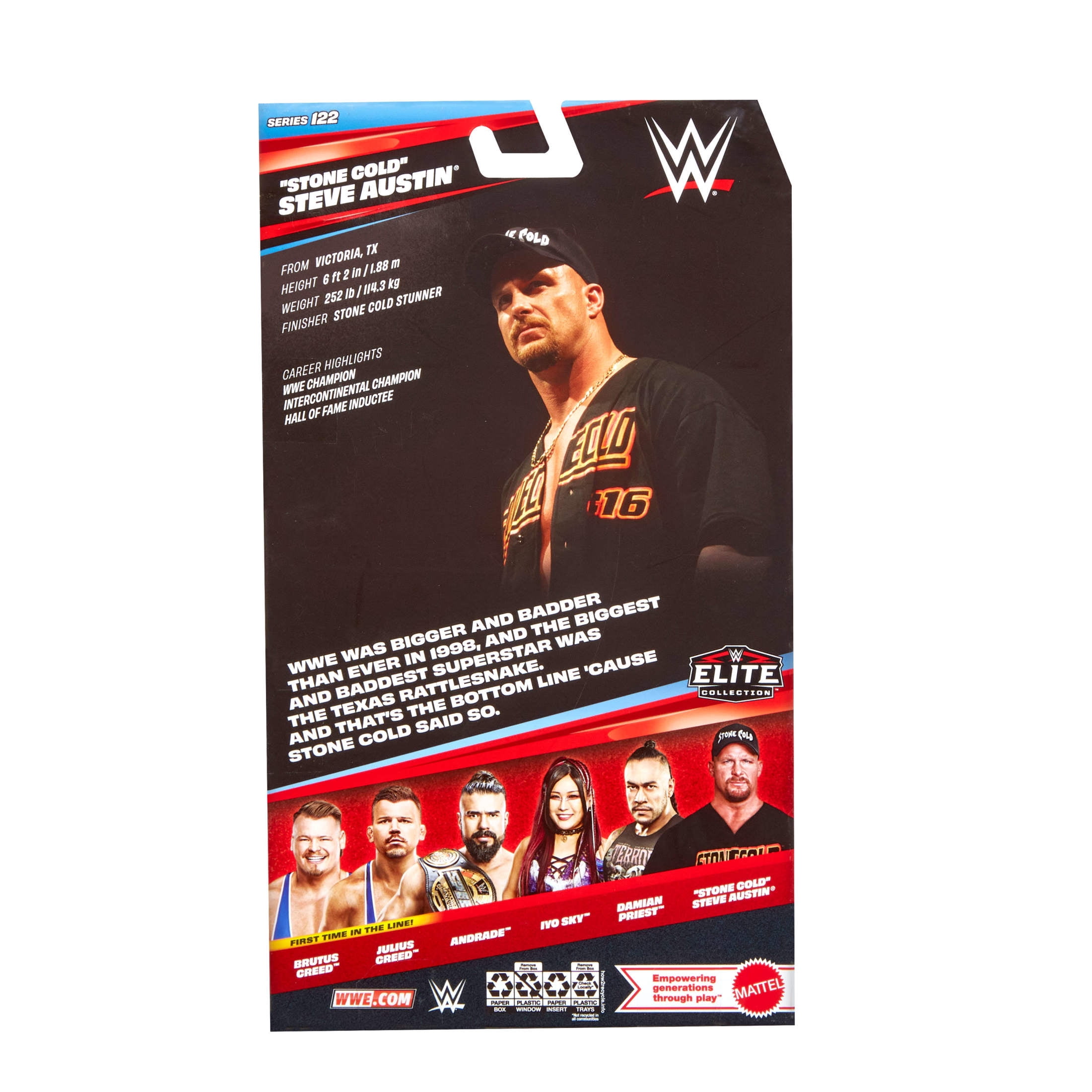 WWE Elite “Stone Cold” Steve Austin Action Figure, Series #122, 6-inch Collectible with Accessories