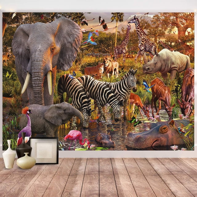 Tapicería de pared con forma de elefante y animal de la jungla, 150 x 130 cm, microtela