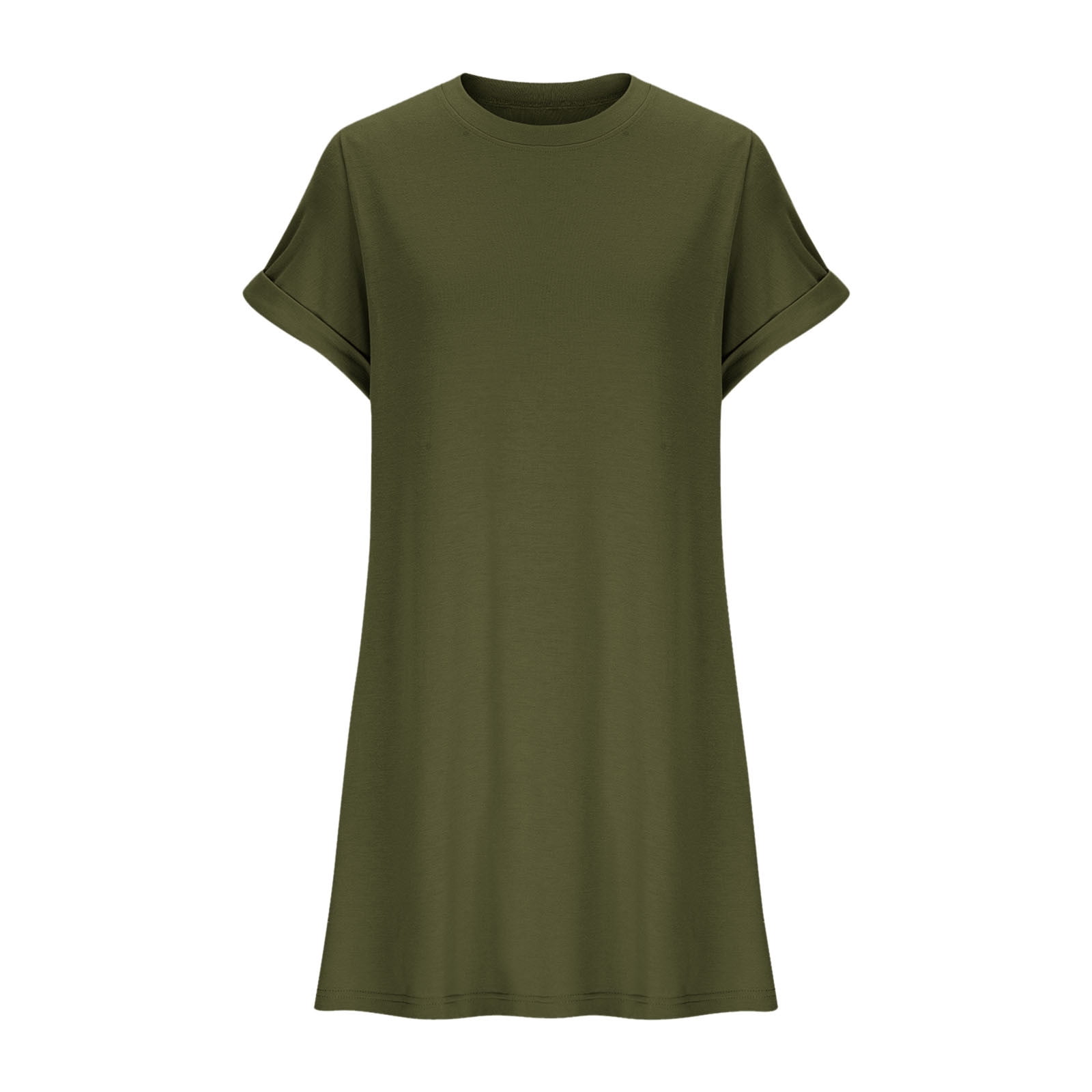 Nrmvnmi Summer Dresses for Women 2024 Casual Solid T Shirt Dress Loose Roll  Up Short Sleeve Round Neck Tunic Dress with Pocket for Women Olive Green  LMothers Day Gifts - Walmart Business Supplies