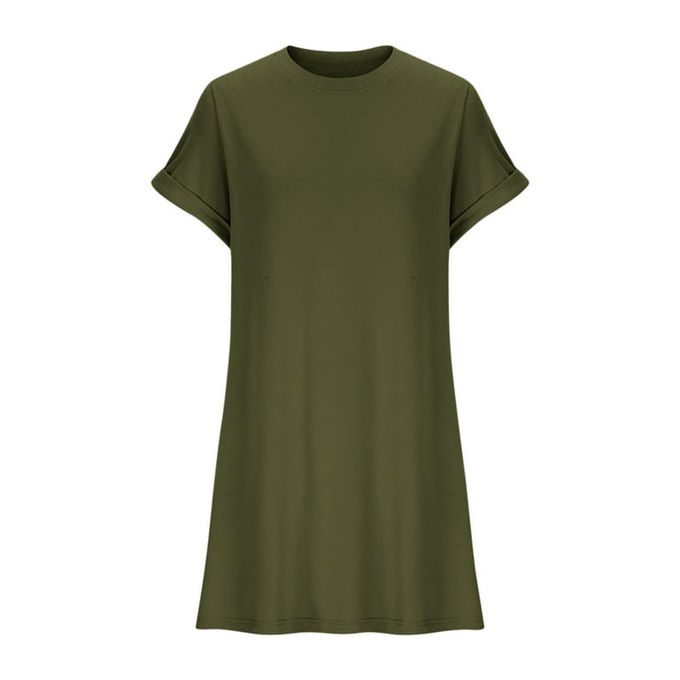 Henpk Summer Dresses for Women Striped T Shirt Dress Casual Midi Dress  Short Sleeve Sundress with Pockets Summer Fashion Striped V-Neck Striped  Waist ...