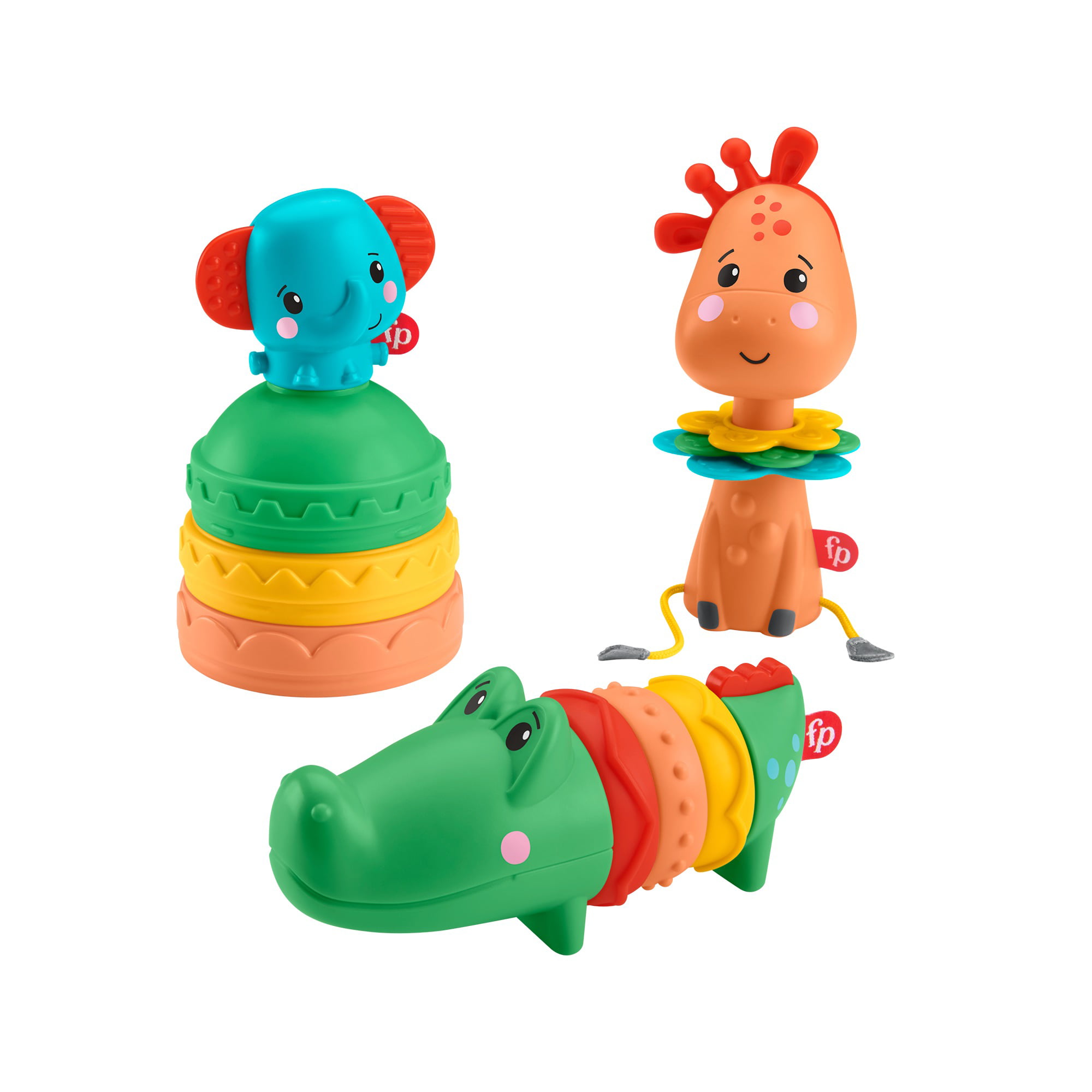 Fisher-Price Click, Clack and Stack Gift Set, 3 Animal-Themed Sensory Toys  with Teethers for Infants Ages 6 Months and Older 