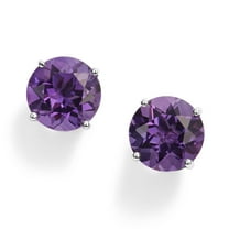 14k White Gold Round Plated Amethyst 4mm Stud Earrings by Paris Jewelry