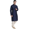 thumbnail image 2 of SKAVIJ Men's Art Silk Printed Kurta Pajama Set Festive Wear Suit Blue XL, 2 of 6