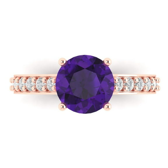 Solitaire with Accents Engagement Ring for Women - 2.3ct Natural Amethyst in 18K Rose Gold Promise Ring