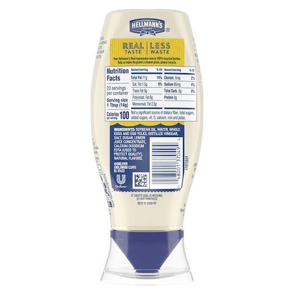 Hellmanns Real Mayonnaise Squeeze Bottle, 11.5 Ounce -- 12 per Case.