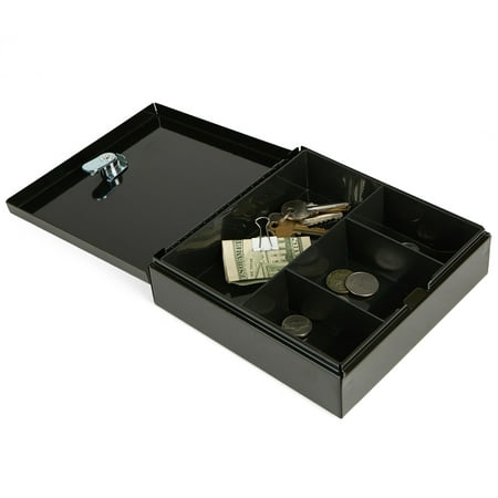 Mind Reader Cash Box Safe with Money Tray and Carrying Handle, Heavy Duty, Portable and Secure, Black