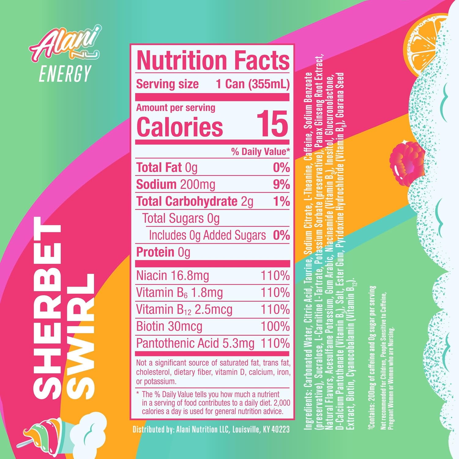 Alani Nu Sherbet Slush Energy Drink, 12 fl oz Cans, Pack of 6