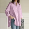 thumbnail image 3 of KBZDBZC Womens Summer Tops Solid Top Sleeve Long Blouse Loose Size Button Women's Plus Casual Shirt Women's Blouse Womens Tops Women's T-Shirts (Purple,L), 3 of 5