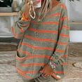 thumbnail image 4 of Vintage Striped Print Women Sweater Jumper Autumn Crew Collar Right Pocket Knitted Top Pullver Winter Long Sleeve Loose Sweaters, 4 of 5