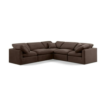 Meridian Furniture Indulge 158.5" Velvet L-Shaped Modular Sectional in Brown